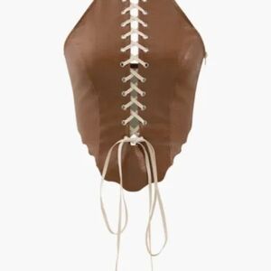 Brown Lace-Up Halter Top